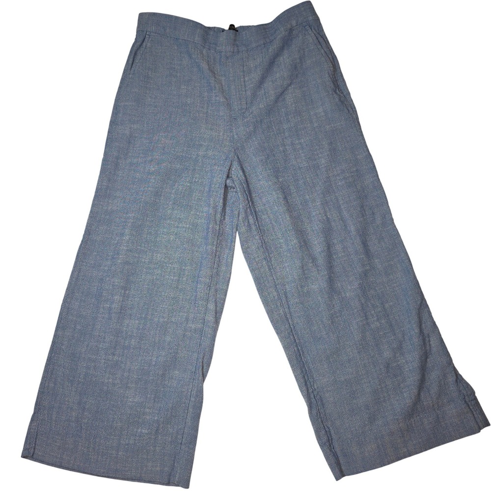 Banana Republic Rowan Wide Leg Pants 10 Pet Blue Cotton Viscose Cropped Culotte